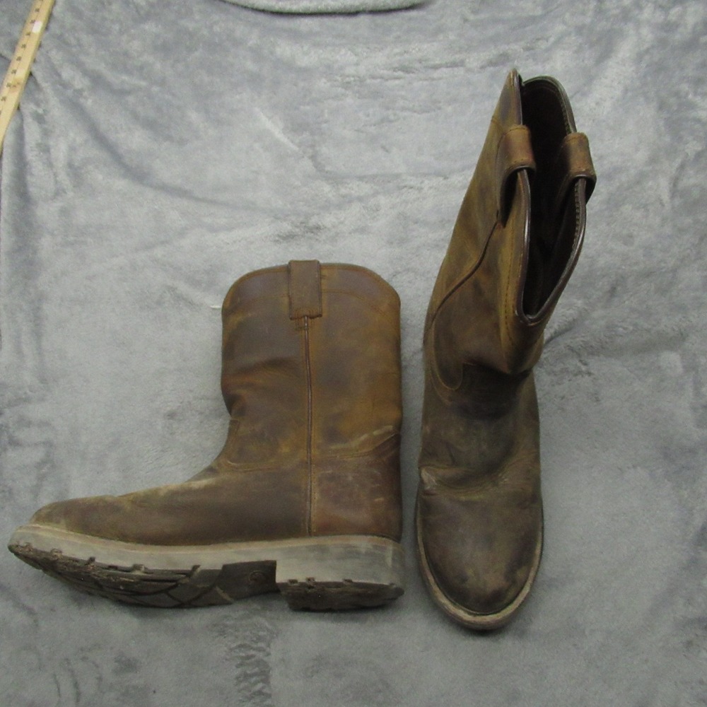 Justin Men Work Boots 10.5D Wyoming Brown‎ Leather Pull On Rugged Cowboy Riding